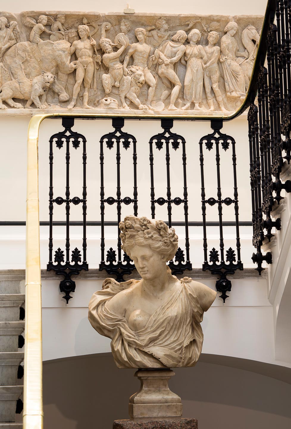 Villa Astor historical house Sorrento rental antiquities staircase floor bas relief antique female bust The Heritage Collection