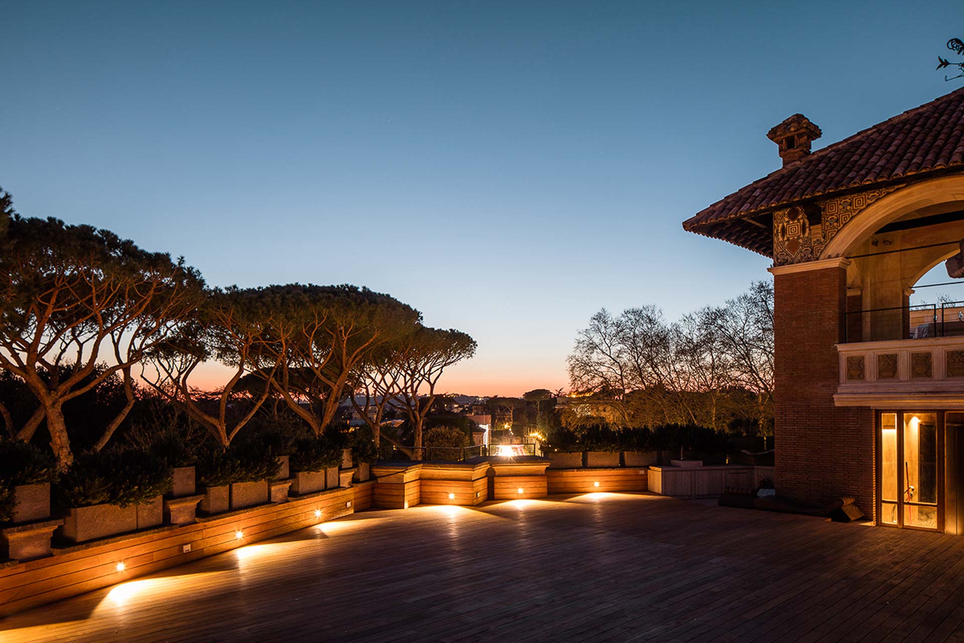 Villa Clara opulent property luxurious terrace guests enjoy 365 degree views of Rome available for rent exclusive events accommodation
