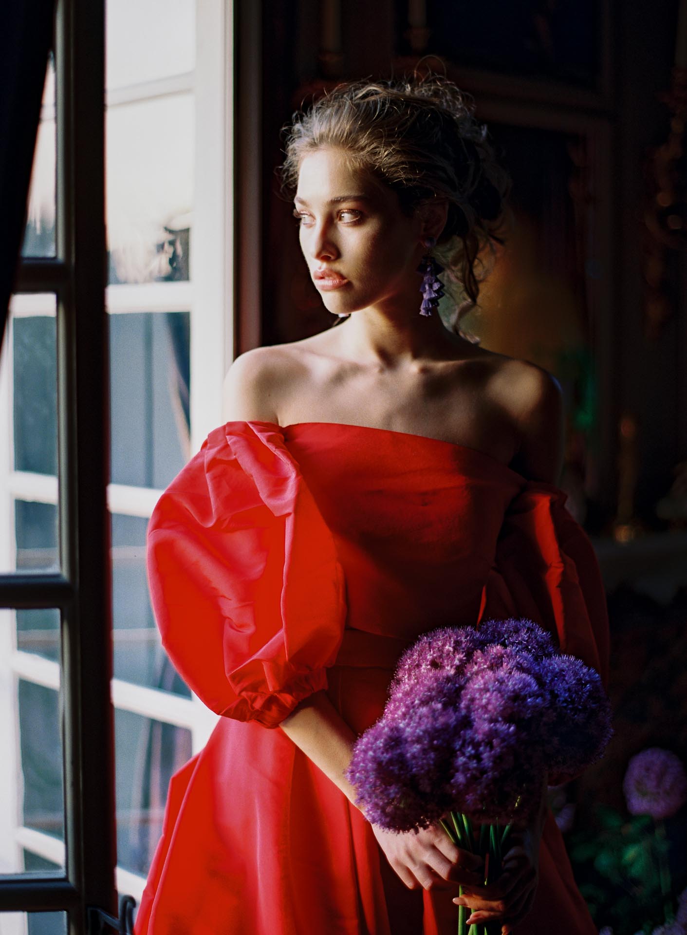chateau de villette fashion inspiration styled shoot editorial french chateau rental red gown bride ideas