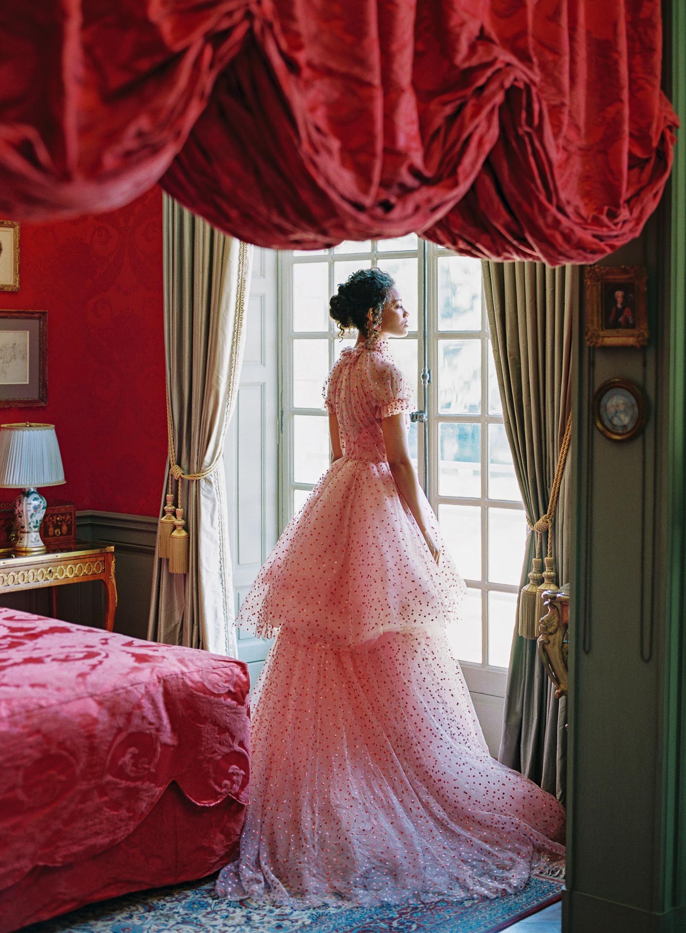 chateau de villette fashion inspiration styled shoot editorial wedding venue france chateau wedding red suite