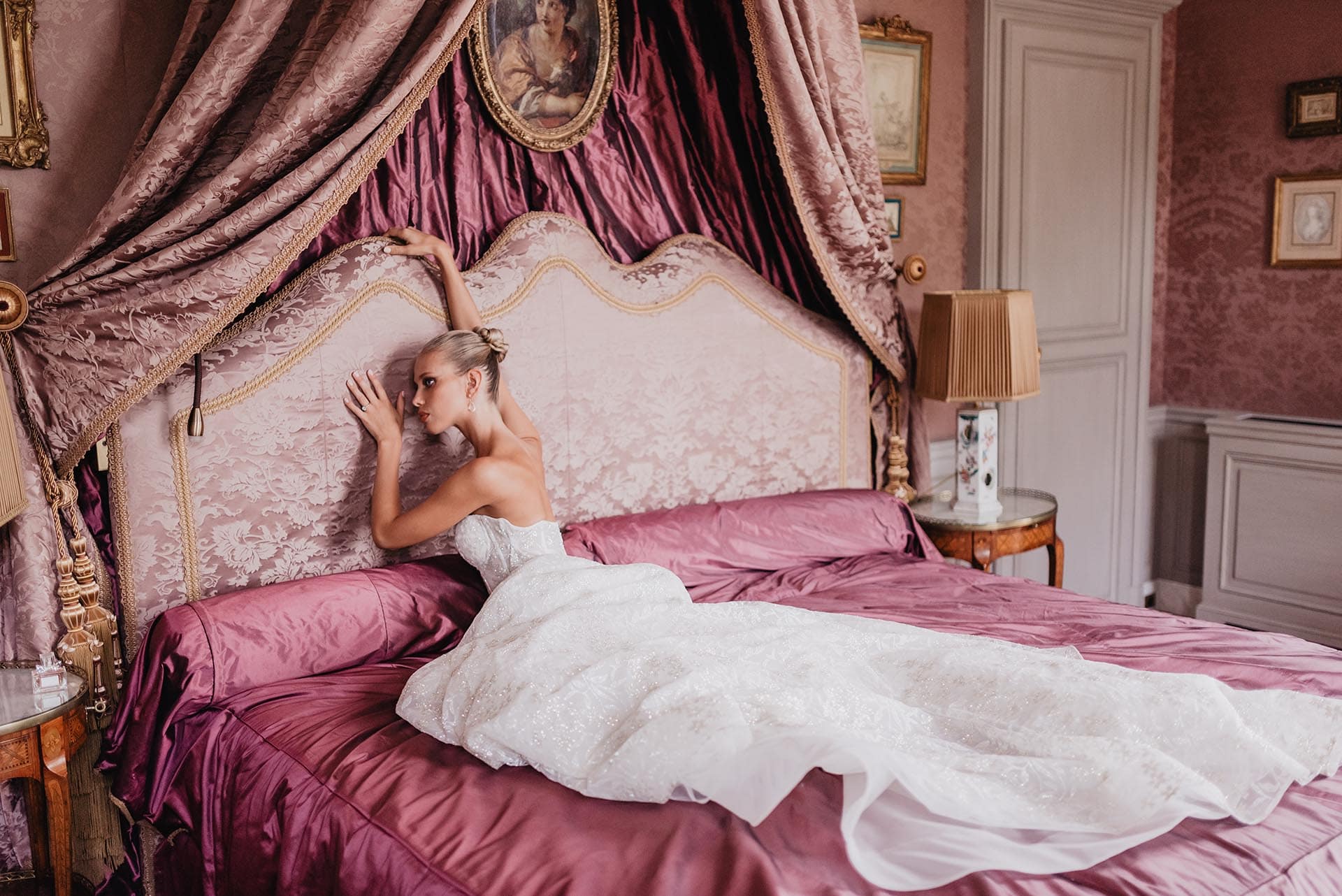 chateau de villette wedding bride purple suit