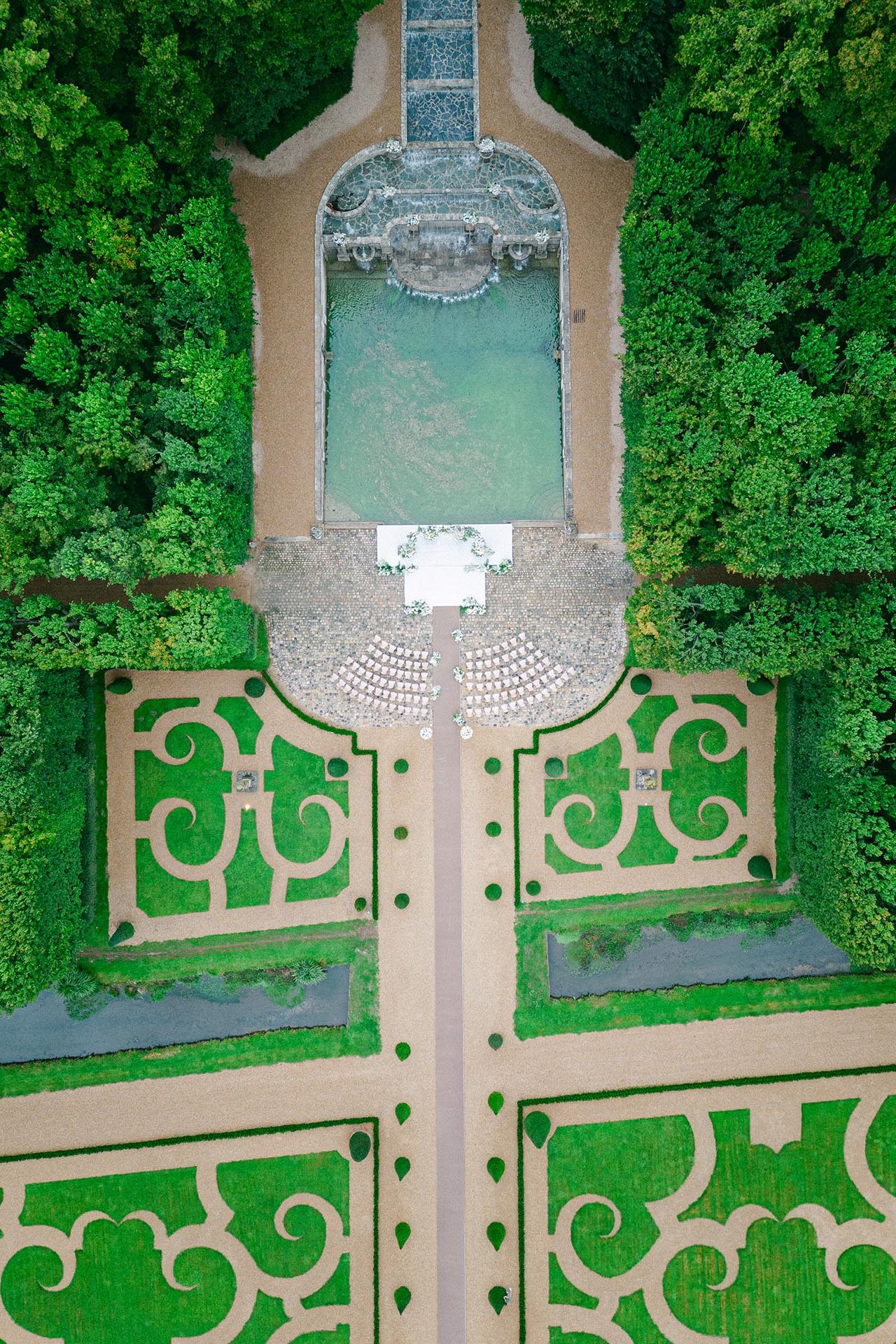 chateau de villette parterre garden fountain above view
